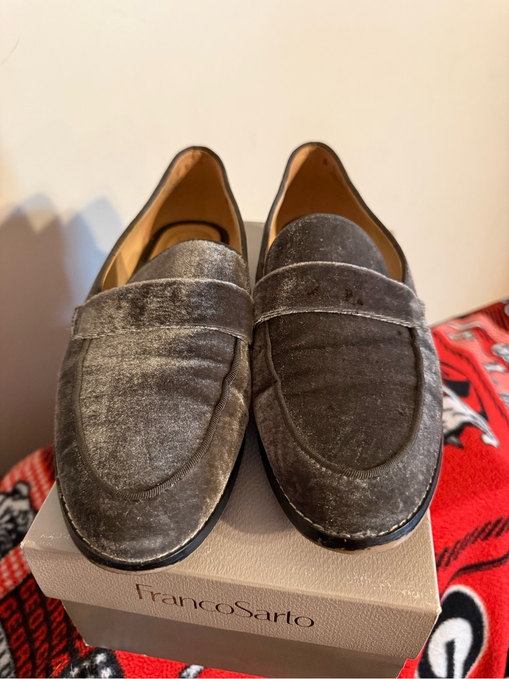 Franco Sarto Grey Velvet Loafers